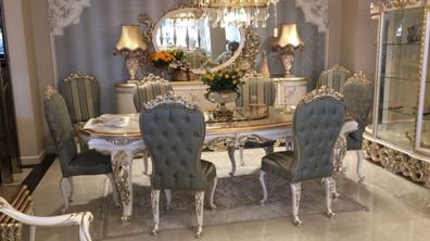Casa Padrino Luxus Barock Esszimmer Set - 1 Esstisch & 8 Esszimmerstühle - Barock Ess