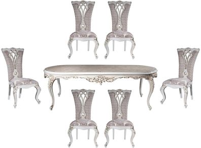 Casa Padrino Luxus Barock Esszimmer Set Lila / Beige / Weiß / Gold - 1 Ovaler Esstisc
