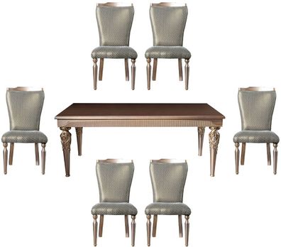 Casa Padrino Luxus Barock Esszimmer Set Grün / Silber / Kupfer / Gold - 1 Esstisch