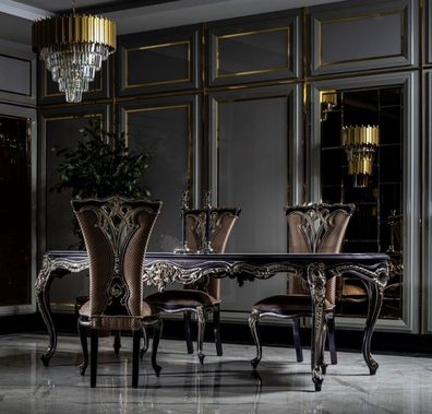 Casa Padrino Luxus Barock Esszimmer Set Weiß / Lila / Gold - 1 Esstisch & 6 Esszimmer