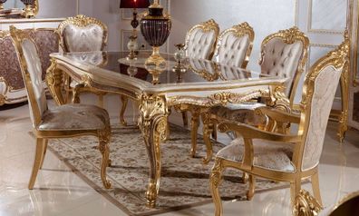 Casa Padrino Luxus Barock Esszimmer Set Weiß / Silber / Braun / Gold