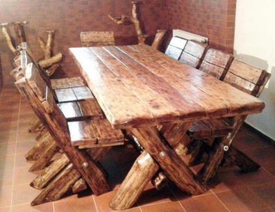 Casa Padrino Esszimmer Set Rustikal - Tisch + 6 Stühle - Eiche Massivholz - Echtholz
