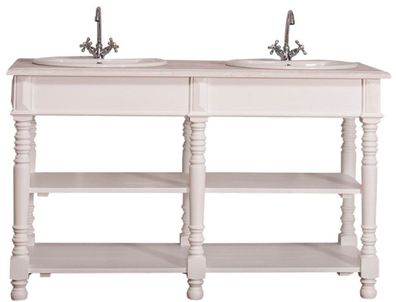 Casa Padrino Landhausstil Doppel Waschbeckenschrank Weiß / Hellgrau 150 x 54 x H. 90