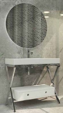 Casa Padrino Luxus Badezimmer Set Silber / Weiß - 1 Waschtisch mit Schublade und 1 Wa
