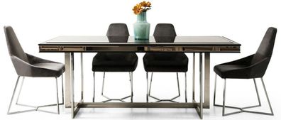 Casa Padrino Luxus Esszimmer Set Schwarz / Grau / Silber - 1 Esszimmertisch & 6 Esszi