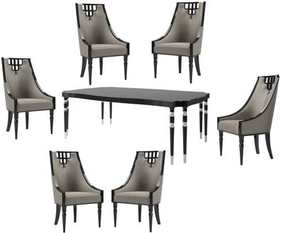 Casa Padrino Luxus Art Deco Esszimmer Set Grau / Schwarz / Silber - 1 Esszimmertisch