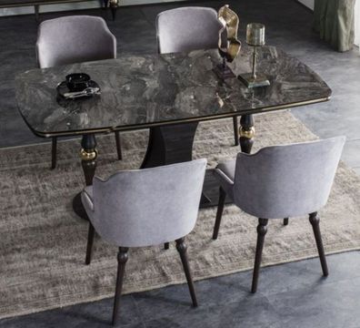 Casa Padrino Luxus Art Deco Esszimmer Set Grau / Schwarz / Messingfarben - 1 Esszimme