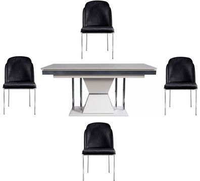 Casa Padrino Luxus Art Deco Esszimmer Set Schwarz / Weiß / Grau / Silber - 1 Esszimme