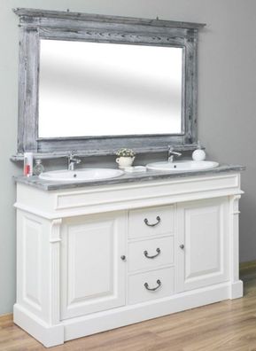 Casa Padrino Landhausstil Badezimmer Set Weiß / Grau - 1 Doppelwaschtisch & 1 Wandspi