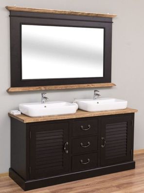 Casa Padrino Landhausstil Badezimmer Set Schwarz / Naturfarben - 1 Doppelwaschtisch
