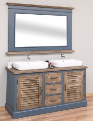 Casa Padrino Landhausstil Badezimmer Set Blau / Braun - 1 Doppelwaschtisch & 1 Wandsp