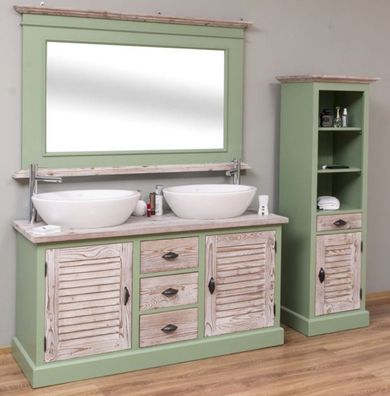 Casa Padrino Landhausstil Badezimmer Set Grün / Naturfarben - 1 Doppelwaschtisch & 1