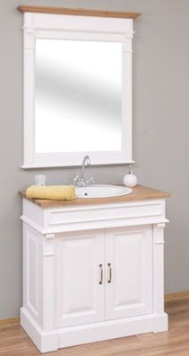 Casa Padrino Landhausstil Badezimmer Set Weiß / Naturfarben - 1 Waschtisch & 1 Wandsp