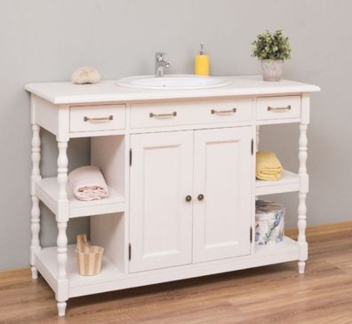Casa Padrino Landhausstil Waschtisch Weiß 128 x 54 x H. 91 cm - Massivholz Waschbecke
