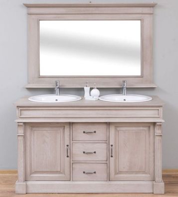 Casa Padrino Landhausstil Badezimmer Set Grau - 1 Doppelwaschtisch & 2 Waschbecken