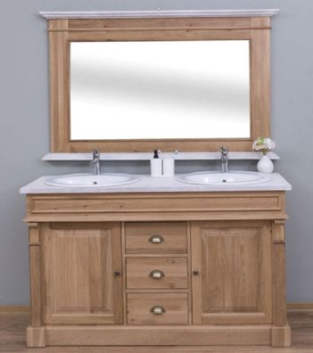 Casa Padrino Landhausstil Badezimmer Set Braun / Weiß - 1 Doppelwaschtisch & 2 Waschb