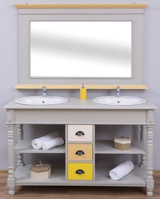 Casa Padrino Landhausstil Badezimmer Set Grau / Naturfarben / Mehrfarbig - 1 Doppelwa