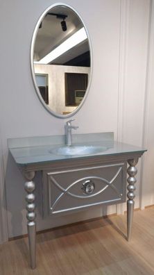 Casa Padrino Barock Badezimmer Set Silber - 1 Waschtisch mit Glas Waschbecken & 1 Wan
