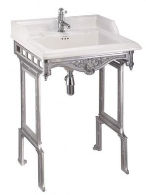 Casa Padrino Jugendstil Stand Waschtisch Weiß / Silber - Barock Waschbecken Barocksti