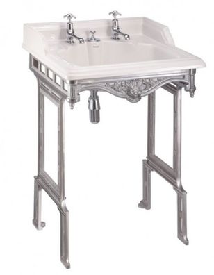 Casa Padrino Jugendstil Stand Waschtisch Weiß / Silber mit 2 Hahnlöchern - Barock Was