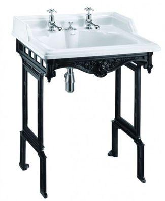 Casa Padrino Jugendstil Stand Waschtisch Weiß / Schwarz mit 2 Hahnlöchern - Barock Wa
