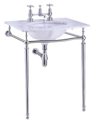 Casa Padrino Luxus Jugendstil Stand Waschtisch Weiß / Chrom mit Marmorplatte B 65cm