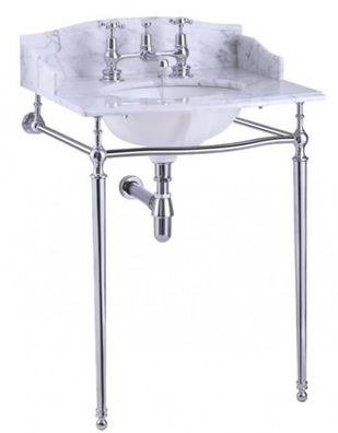 Casa Padrino Luxus Jugendstil Stand Waschtisch Weiß / Chrom mit Marmorplatte B 65cm m