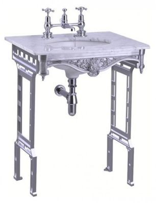 Casa Padrino Luxus Jugendstil Stand Waschtisch Weiß / Aluminium mit Marmorplatte - Ba
