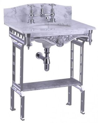 Casa Padrino Luxus Jugendstil Stand Waschtisch Weiß / Aluminium mit Marmorplatte mit