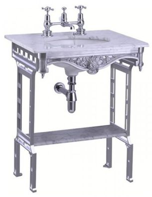 Casa Padrino Luxus Jugendstil Stand Waschtisch Weiß / Aluminium mit Marmorplatte und