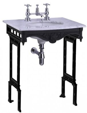 Casa Padrino Luxus Jugendstil Stand Waschtisch Weiß / Schwarz mit Marmorplatte - Baro