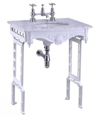 Casa Padrino Luxus Jugendstil Stand Waschtisch Weiß / Weiß mit Marmorplatte - Barock