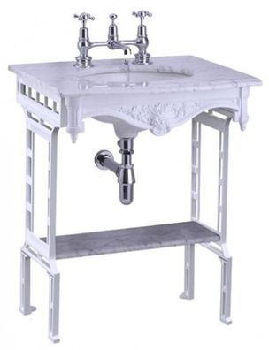 Casa Padrino Luxus Jugendstil Stand Waschtisch Weiß / Weiß mit Marmorplatte und Ablag