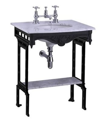 Casa Padrino Luxus Jugendstil Stand Waschtisch Weiß / Schwarz mit Marmorplatte und Ab