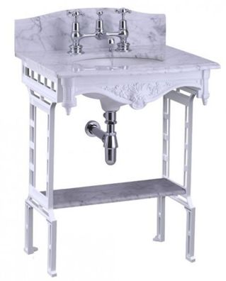Casa Padrino Luxus Jugendstil Stand Waschtisch Weiß / Weiß mit Marmorplatte mit Sprit