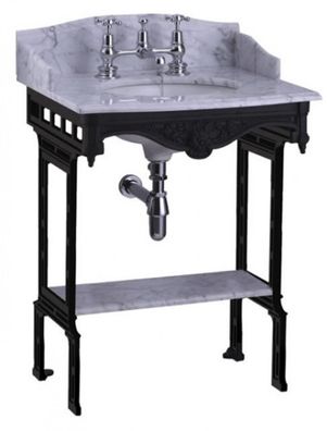 Casa Padrino Luxus Jugendstil Stand Waschtisch Weiß / Schwarz mit Marmorplatte mit Sp