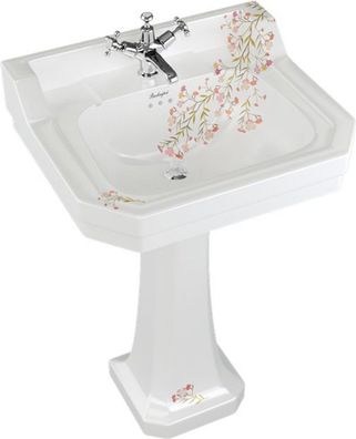 Casa Padrino Jugendstil Porzellan Waschbecken mit Sockel 56 x 47 x H. 90 cm mit flora