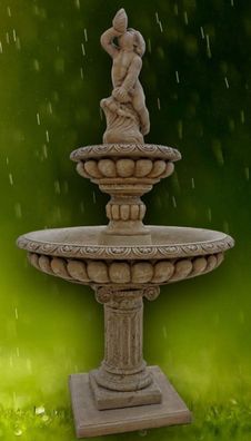 Casa Padrino Barock Gartenbrunnen Junge mit Muschel Dunkelgrau Ø 114 x H. 220 cm - 2