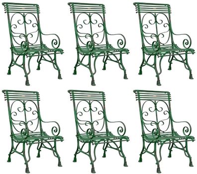 Casa Padrino Jugendstil Gartenstuhl 6er Set Antik Grün 64 x 66 x H. 114 cm - Handgefe