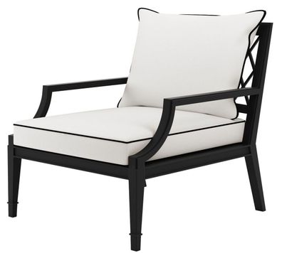Casa Padrino Luxus Sessel mit Kissen Mattschwarz / Weiß 68,5 x 80 x H. 79 cm - Sessel