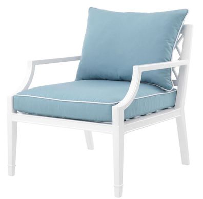 Casa Padrino Luxus Sessel mit Kissen Weiß / Hellblau 68,5 x 80 x H. 79 cm - Sessel au
