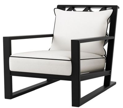 Casa Padrino Luxus Sessel mit Kissen Mattschwarz / Weiß 70 x 88 x H. 78 cm - Sessel a