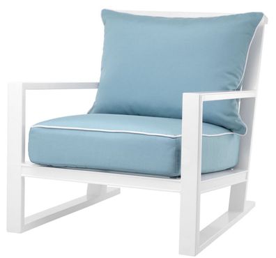Casa Padrino Luxus Sessel mit Kissen Weiß / Hellblau 70 x 88 x H. 78 cm - Sessel aus