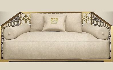 Casa Padrino Luxus 2er Sofa Elfenbeinfarben / Champagner-Gold 250 x 109 cm - Handgefe