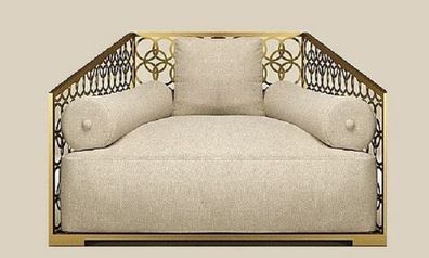 Casa Padrino Luxus Sessel Elfenbeinfarben / Champagner-Gold 135 x 109 cm - Handgefert