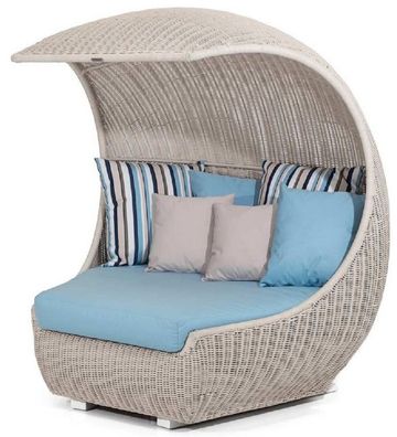 Casa Padrino Luxus Liegeinsel mit Sonnendach Beige / Hellblau 156 x 146 x H. 174 cm