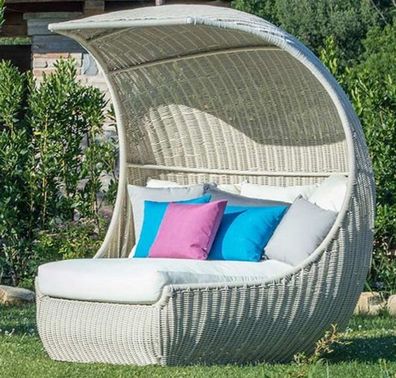 Casa Padrino Luxus Liegeinsel mit Sonnendach Weiß 156 x 146 x H. 174 cm - Handgewebte