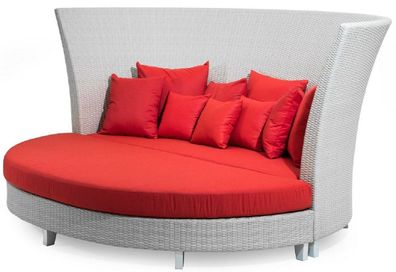 Casa Padrino Luxus Gartensofa mit halbrundem Hocker Weiß / Rot 277 x 243 x H. 133 cm