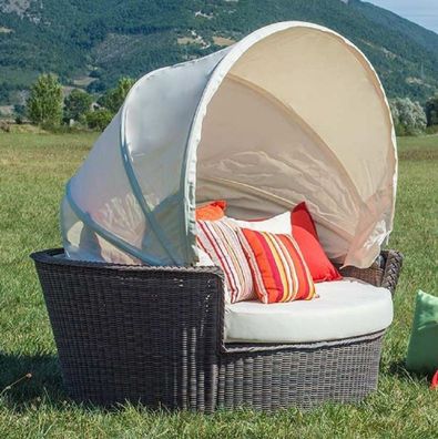 Casa Padrino Luxus Liegeinsel Braun / Weiß 186 x 141 x H. 174 cm - Handgewebtes Wette