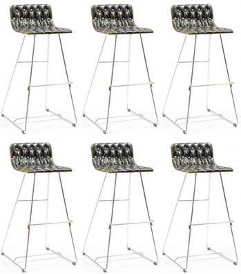 Casa Padrino Luxus Barstuhl Set Schwarz / Gold / Silber 37 x 33 x H. 90 cm - Moderne